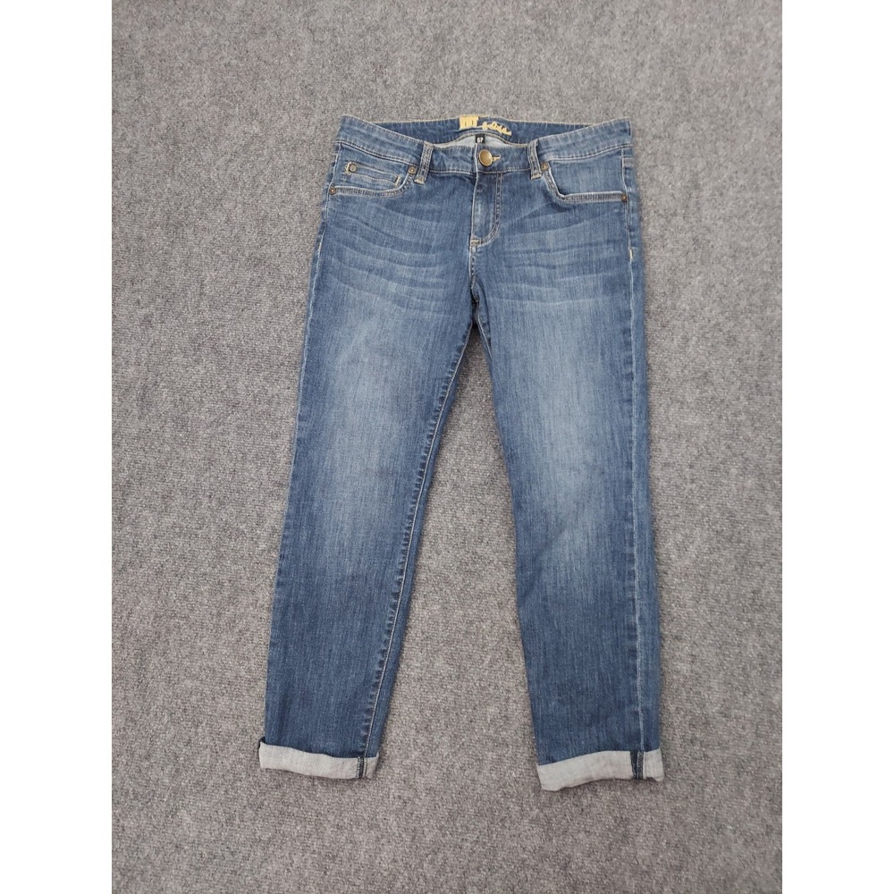 Kut from the Kloth Jeans Womens 6 Petite Blue Cuffed Cropped Medium Wash Stretch